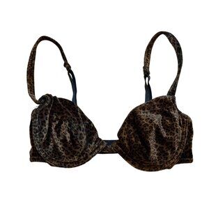 Vintage 1996 Victorias Secret 34B Leopard Print Velour Underwire Push Up Bra 34B
